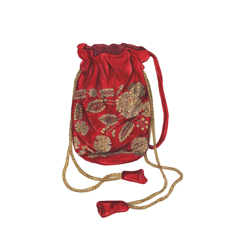 Accessories The J. Peterman Company | Embroidered Velvet Bag Maroon