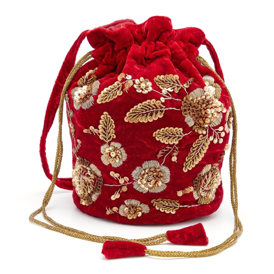 Accessories The J. Peterman Company | Embroidered Velvet Bag Maroon