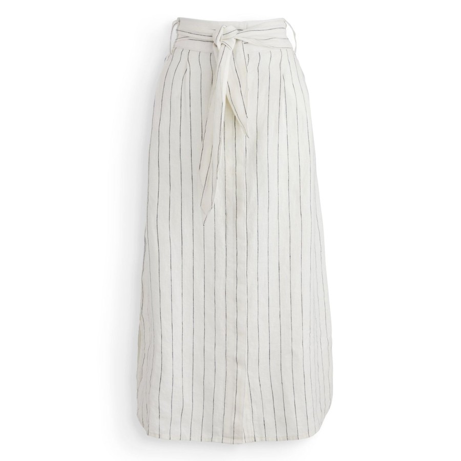 Women The J. Peterman Company Skirts | Linen Button Front Skirt Cream Black Stripe