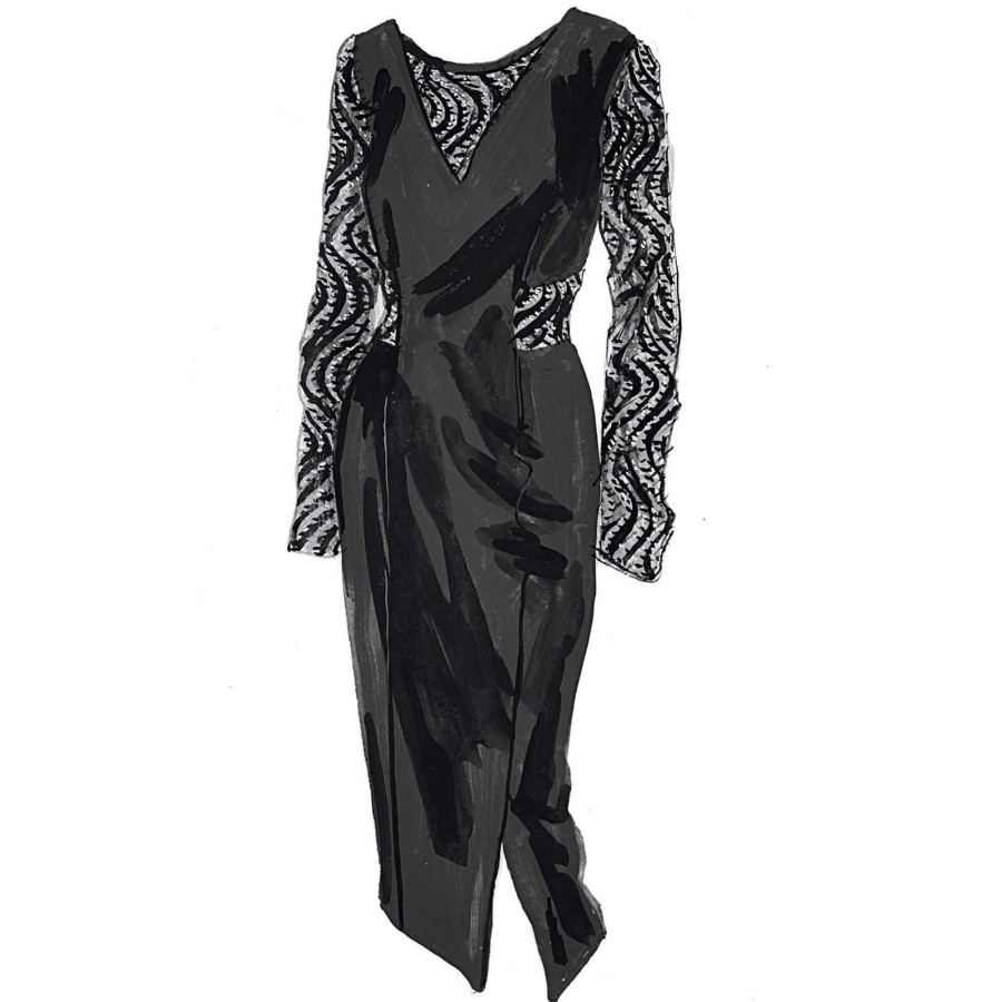 Women The J. Peterman Company Dresses | Winter Waltz Silk Dress Black