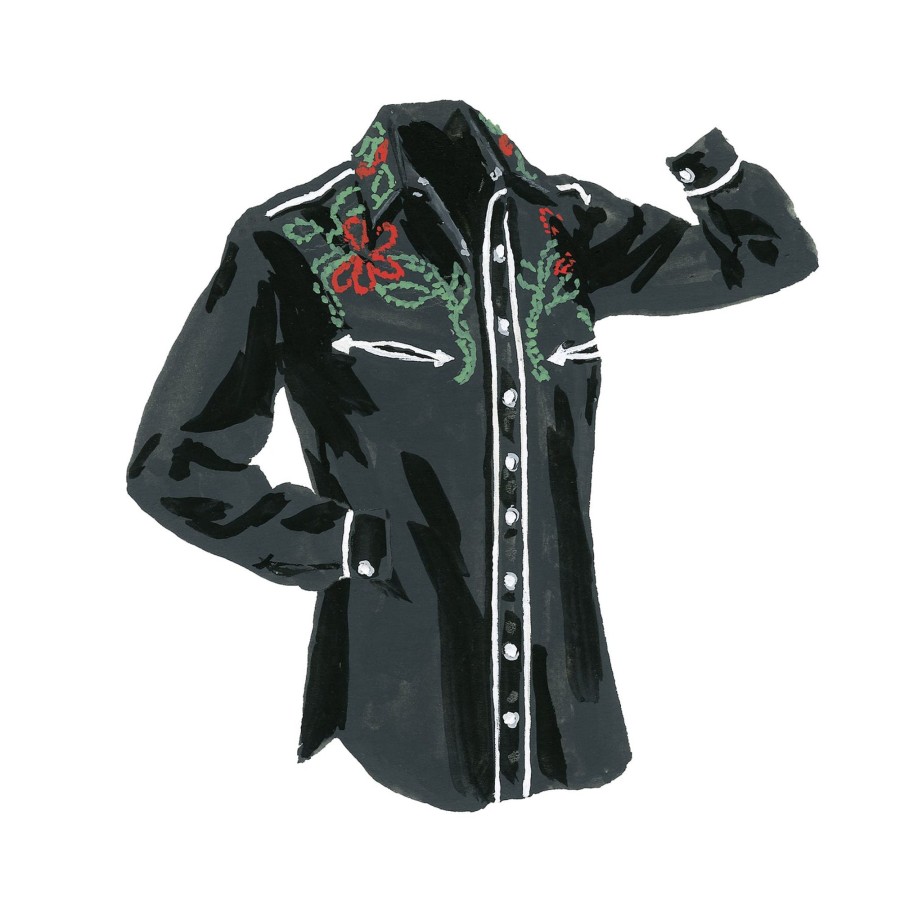 Women The J. Peterman Company Blouses & Tops | Embroidered Western Shirt Black