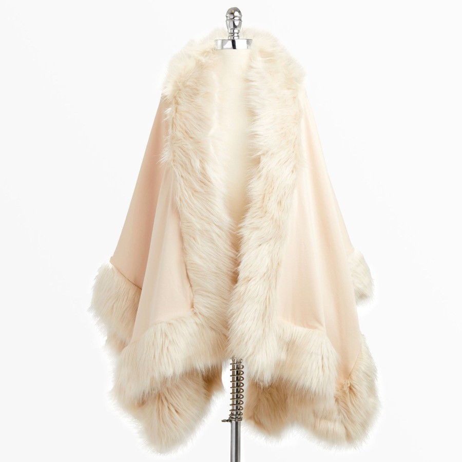 Accessories The J. Peterman Company | Faux Fur Trimmed Shawl Champagne Fox