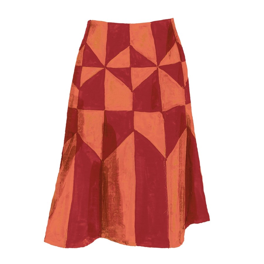 Women The J. Peterman Company Skirts | Greenwich Village Suede Patchwork Skirt Red Rust