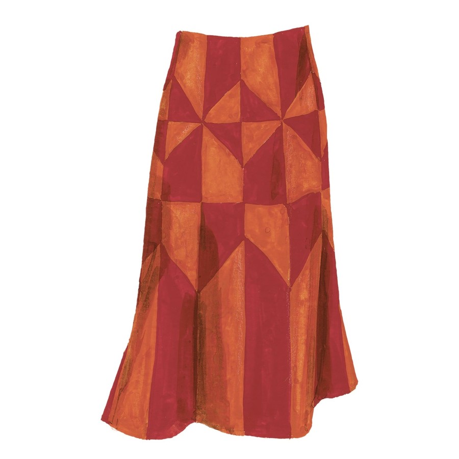 Women The J. Peterman Company Skirts | Greenwich Village Suede Patchwork Skirt Red Rust