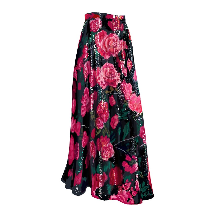 Women The J. Peterman Company Skirts | Roses And Sequins Maxi Skirt Floral Multi