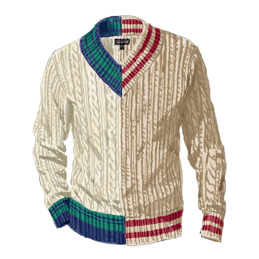 Men The J. Peterman Company Sweaters | The Double Major Ivy Sweater Cream Multi