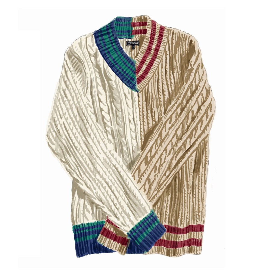 Men The J. Peterman Company Sweaters | The Double Major Ivy Sweater Cream Multi