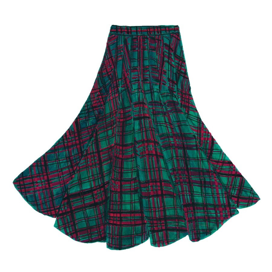 Women The J. Peterman Company Skirts | Beautiful Geometry Skirt Green Tartan