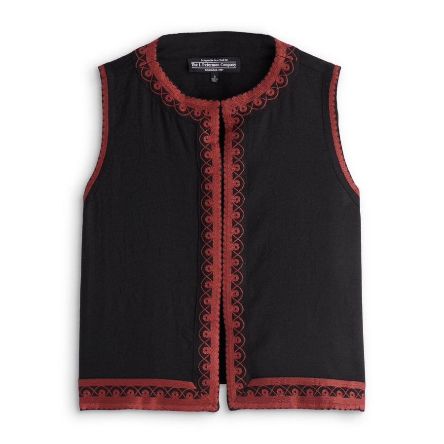 Women The J. Peterman Company Caftans | Moroccan Vest Black Red