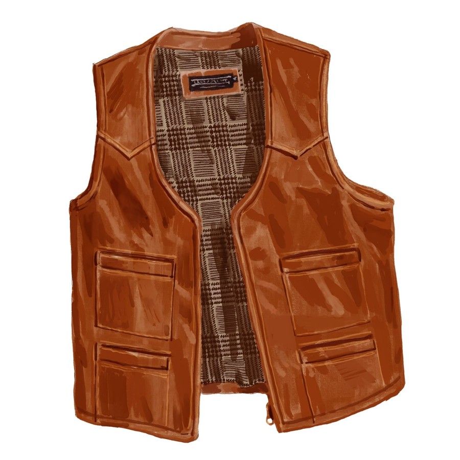 Men The J. Peterman Company Vests | Leather Ranch Vest Cognac