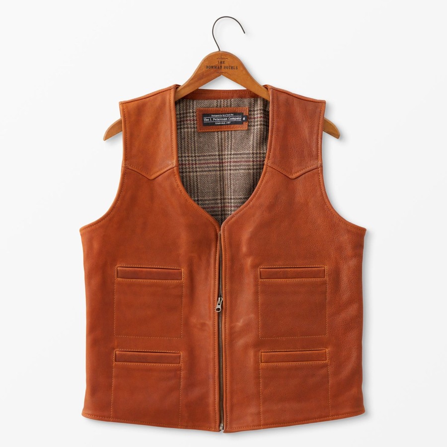 Men The J. Peterman Company Vests | Leather Ranch Vest Cognac