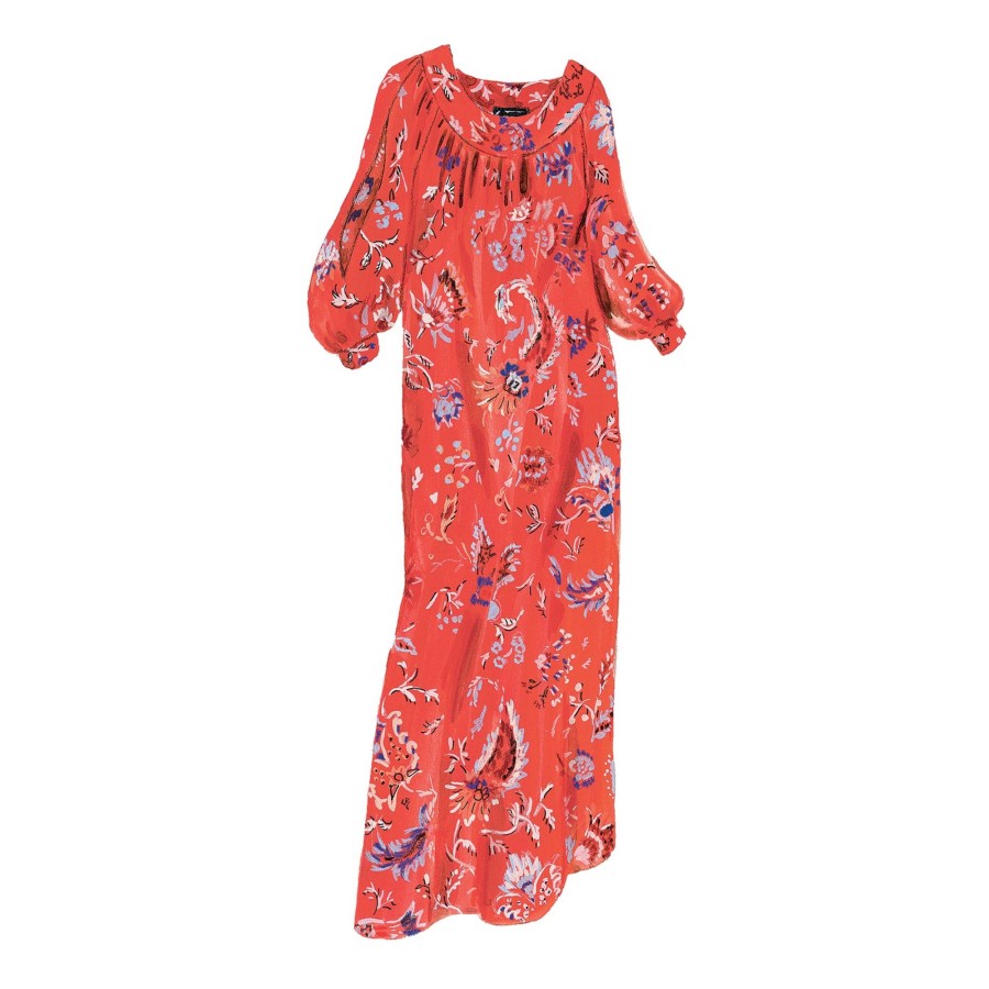 Women The J. Peterman Company Caftans | The Grand Tour Floral Caftan Terracotta