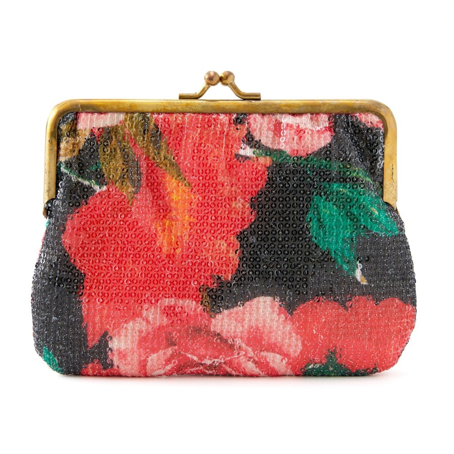 Accessories The J. Peterman Company | Sequined Roses Clutch Red Black