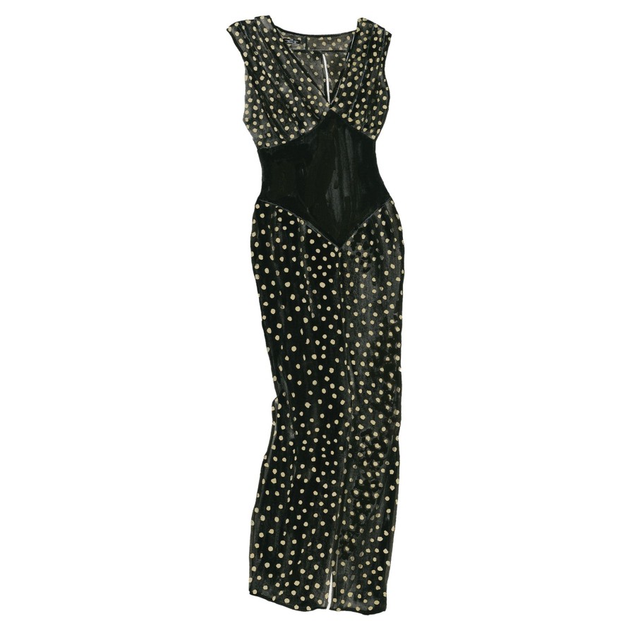 Women The J. Peterman Company Dresses | Silk Polka Dot Column Dress Black White