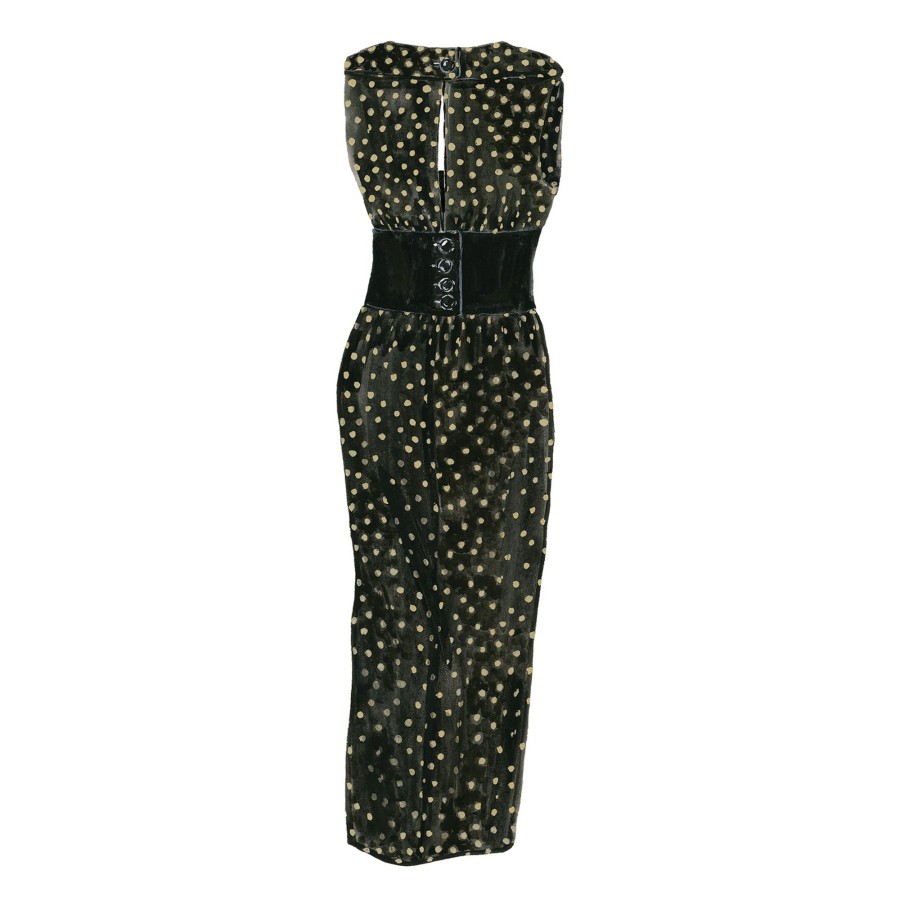 Women The J. Peterman Company Dresses | Silk Polka Dot Column Dress Black White