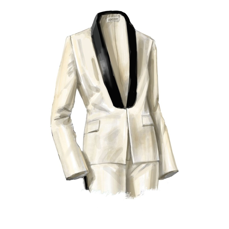 Women The J. Peterman Company Blazers & Jackets | The Tuxedo Blazer Ivory Black