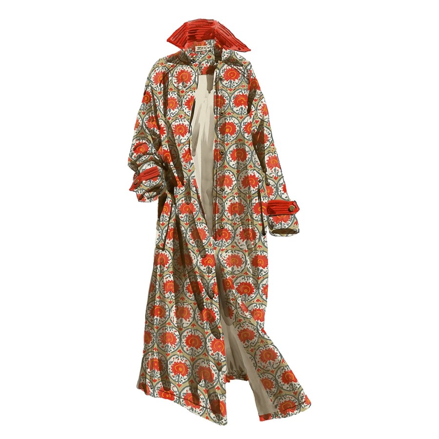 Women The J. Peterman Company Outerwear | Printed Horseman'S Duster Red Floral