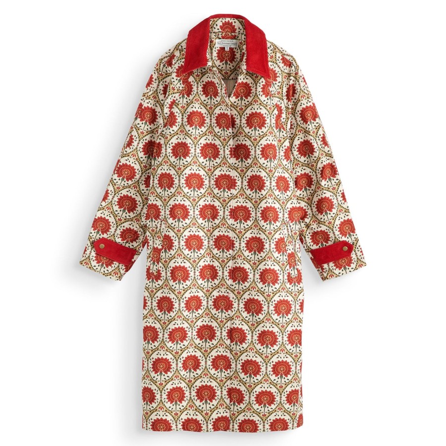 Women The J. Peterman Company Outerwear | Printed Horseman'S Duster Red Floral