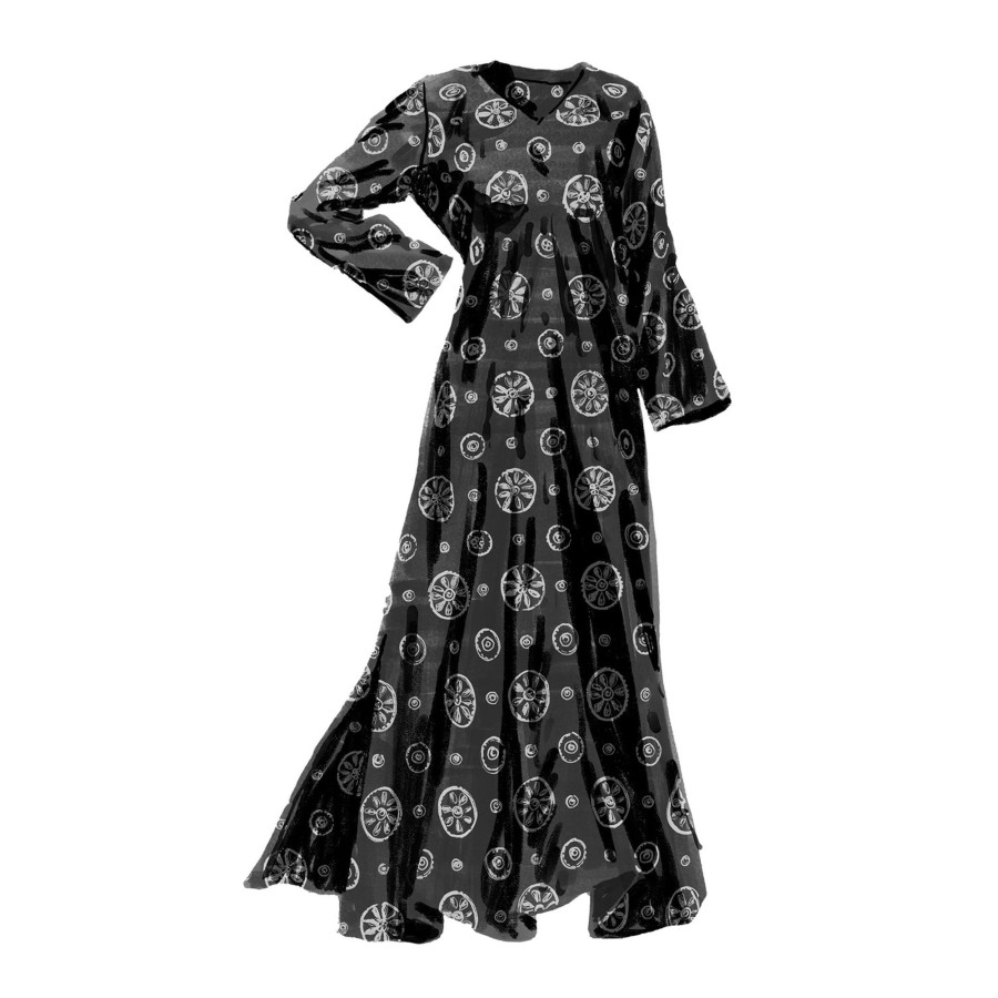 Women The J. Peterman Company Caftans | Embroidered Eyelet Caftan Black White