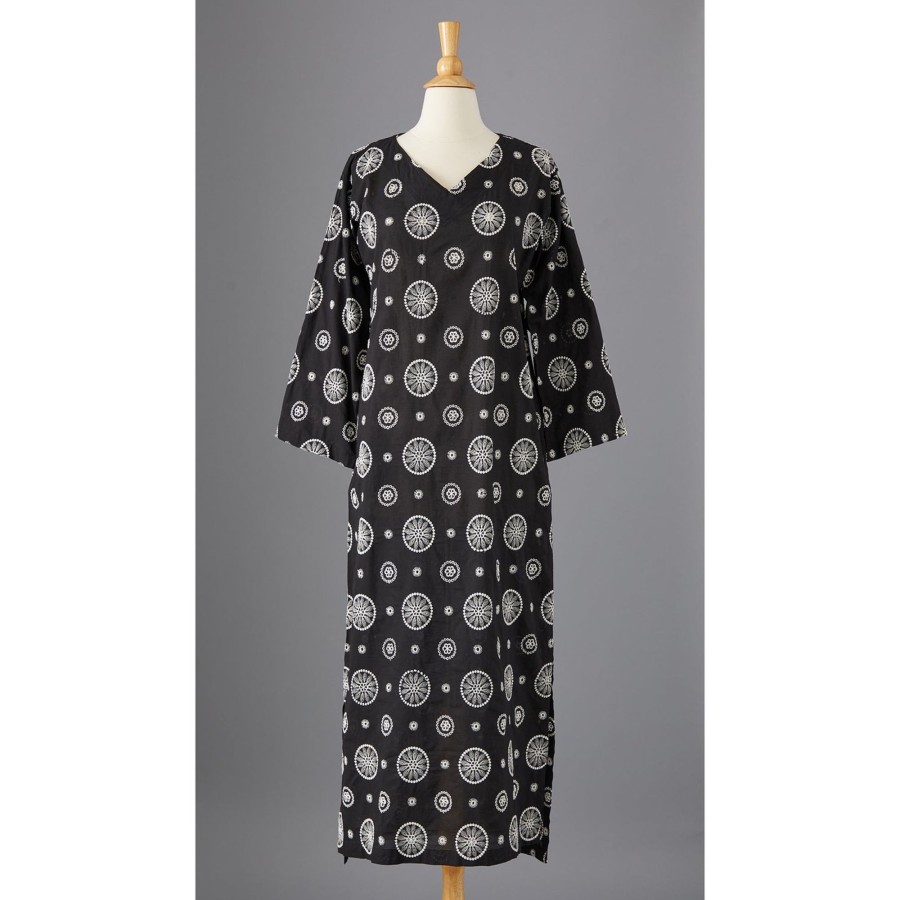 Women The J. Peterman Company Caftans | Embroidered Eyelet Caftan Black White