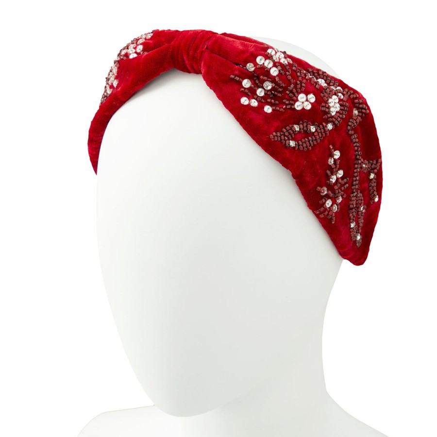 Accessories The J. Peterman Company | Velvet Jeweled Headband Scarlet