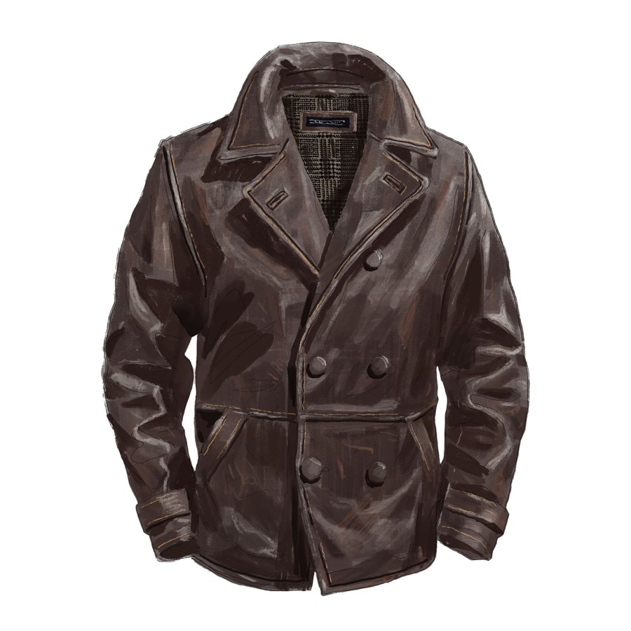 Men The J. Peterman Company Outerwear | Leather French Dispatch Jacket Dark Coffee