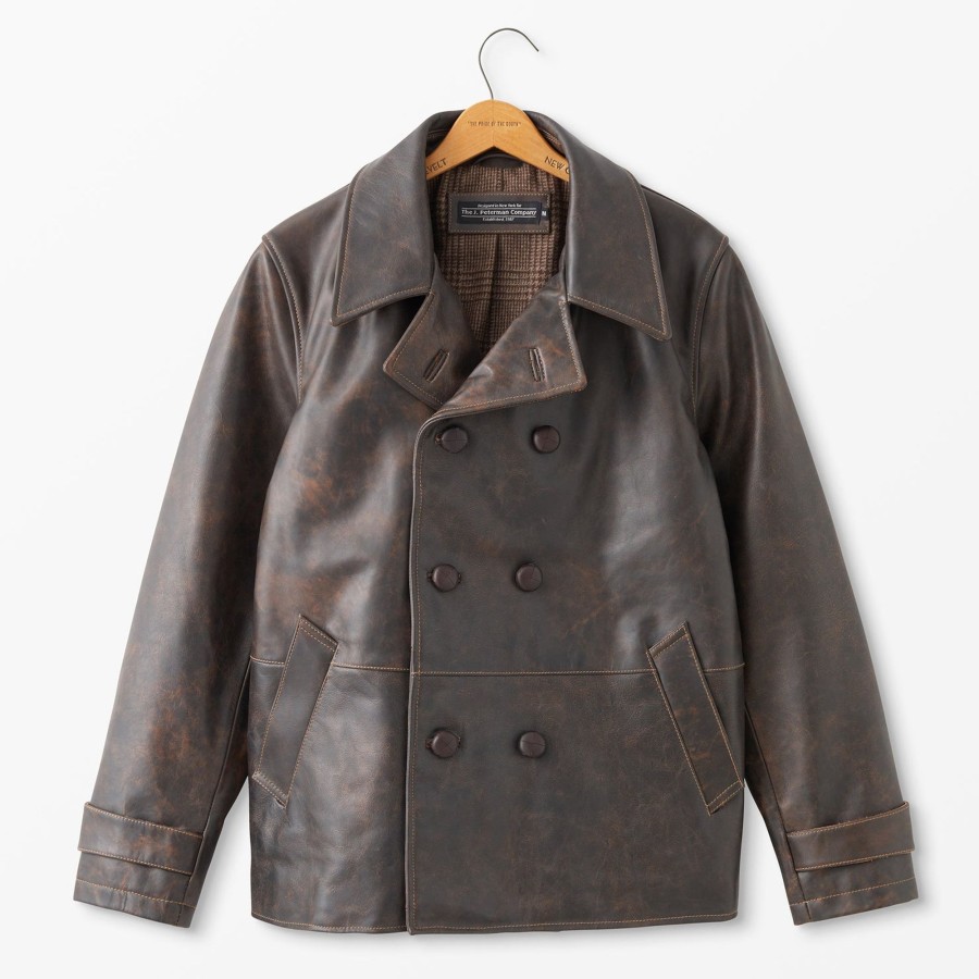 Men The J. Peterman Company Outerwear | Leather French Dispatch Jacket Dark Coffee