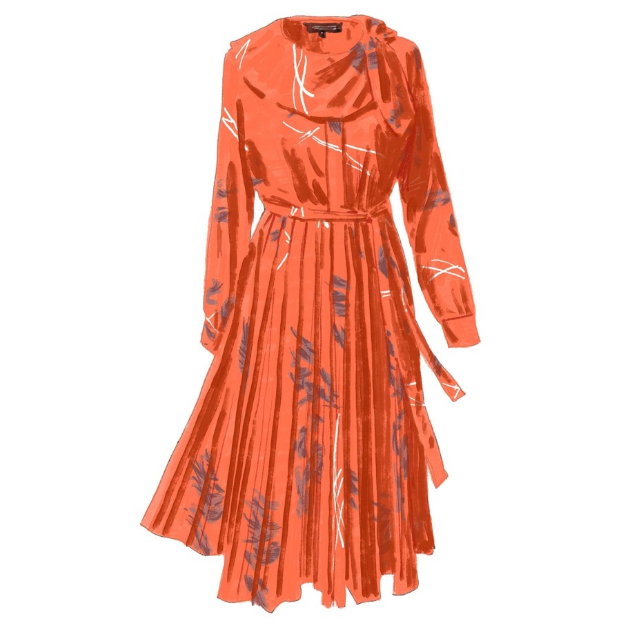 Women The J. Peterman Company Dresses | Floral Blouson Dress Orange Floral