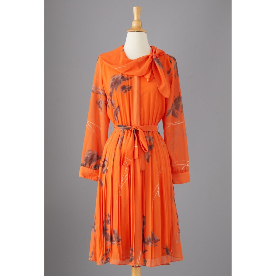 Women The J. Peterman Company Dresses | Floral Blouson Dress Orange Floral