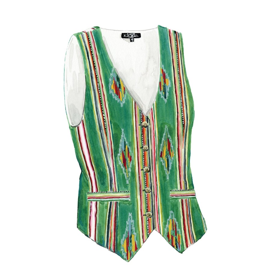 Women The J. Peterman Company Sweaters & Vests | The Southwestern Vest Green Stripe