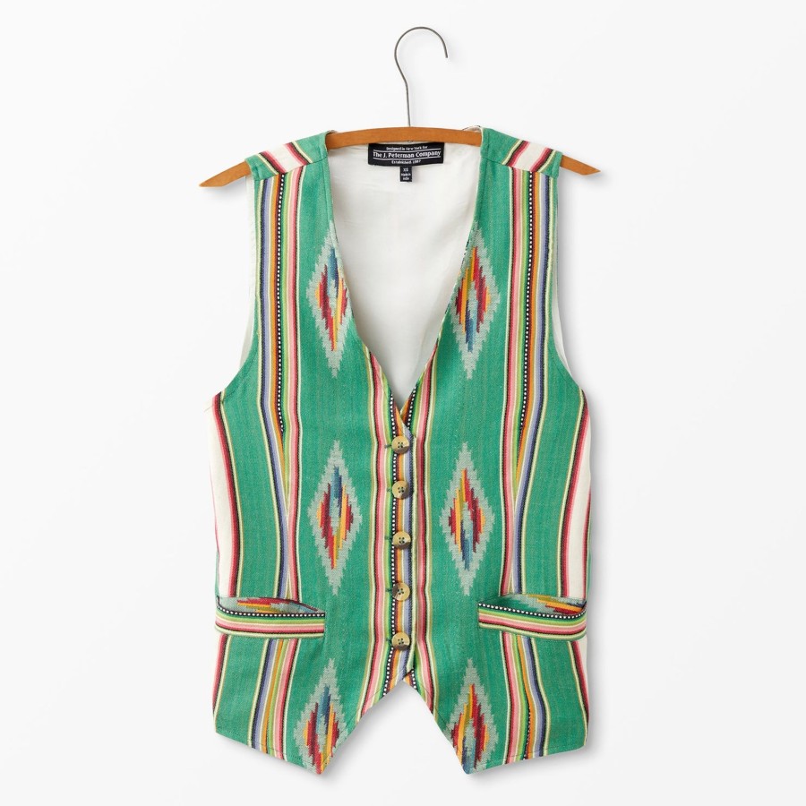 Women The J. Peterman Company Sweaters & Vests | The Southwestern Vest Green Stripe