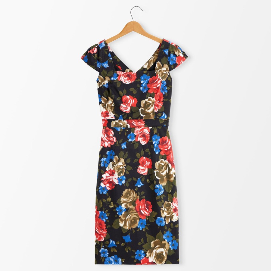 Women The J. Peterman Company Dresses | Retro Floral Dress Black Floral