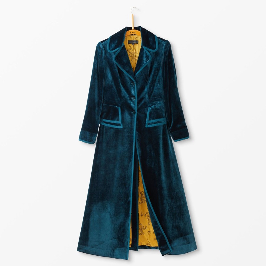 Women The J. Peterman Company Outerwear | Edwardian Velvet Coat Teal