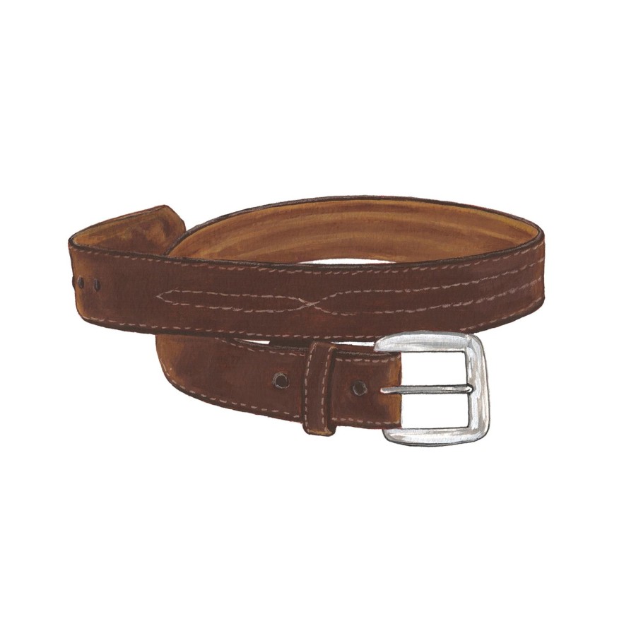 Accessories The J. Peterman Company | Leather Stitched Belt Brown