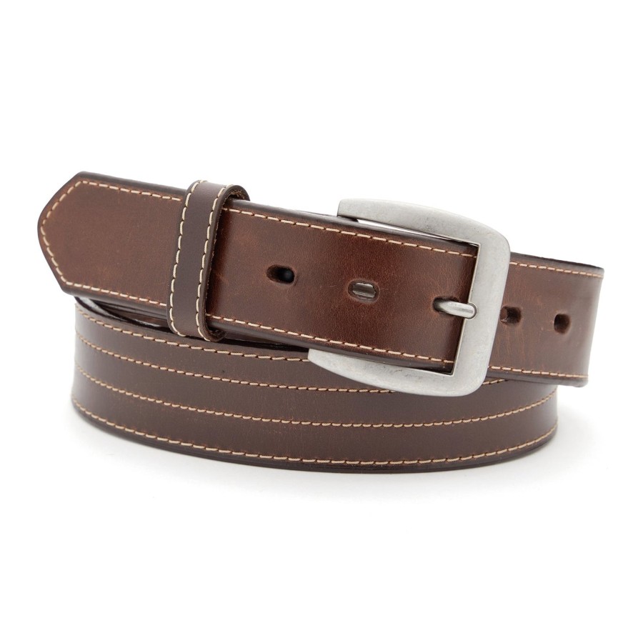 Accessories The J. Peterman Company | Leather Stitched Belt Brown