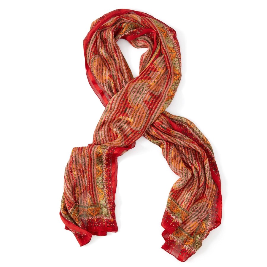 Accessories The J. Peterman Company | Payal Silk Stole Red Olive