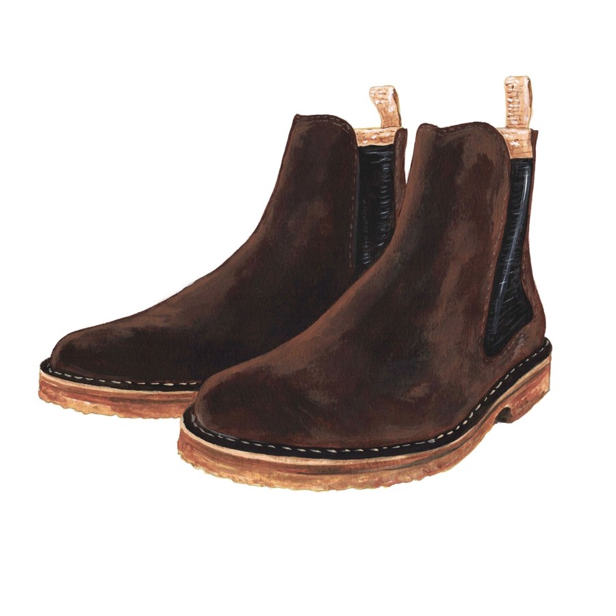 Men The J. Peterman Company Footwear | Suede Chelsea Boot Dark Chestnut