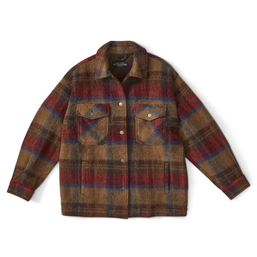 Women The J. Peterman Company Outerwear | Connecticut Fleece Jacket Brown Plaid