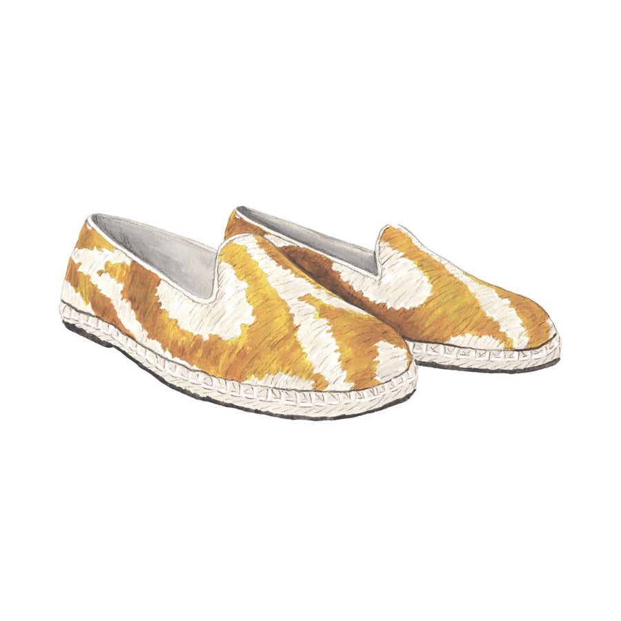 Accessories The J. Peterman Company | Silk Velvet Ikat Espadrille Yellow White