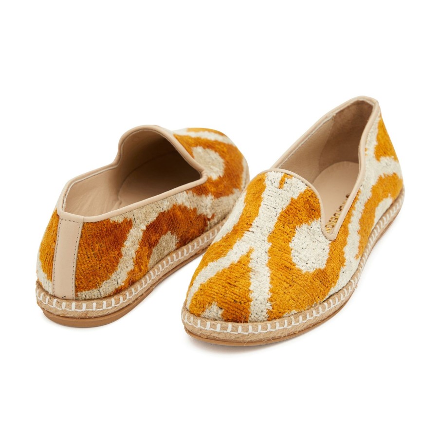 Accessories The J. Peterman Company | Silk Velvet Ikat Espadrille Yellow White