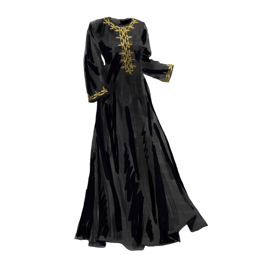 Women The J. Peterman Company Caftans | Gold Embellished Caftan Black Gold