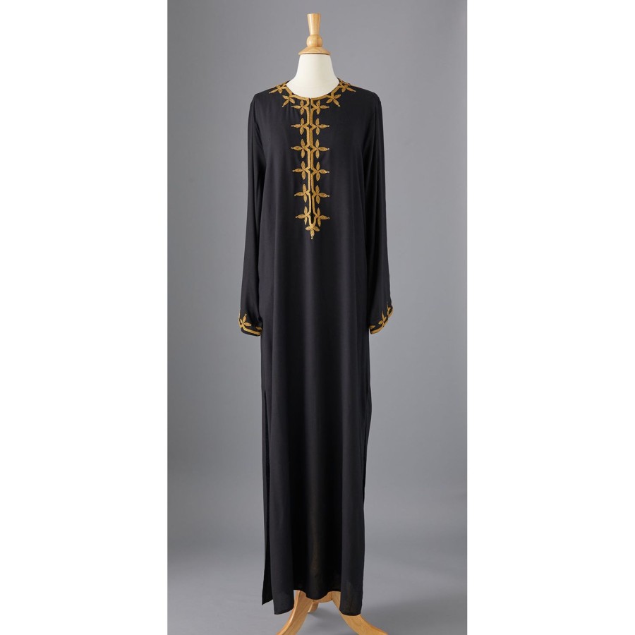 Women The J. Peterman Company Caftans | Gold Embellished Caftan Black Gold