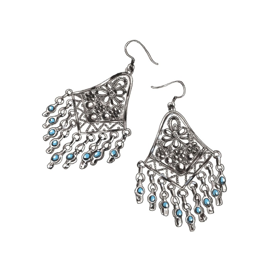 Accessories The J. Peterman Company | Turquoise Beaded Earrings Silver Turquoise