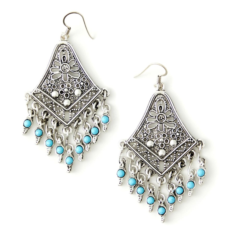 Accessories The J. Peterman Company | Turquoise Beaded Earrings Silver Turquoise