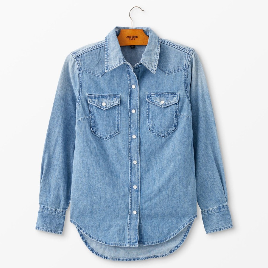 Women The J. Peterman Company Blouses & Tops | Western Denim Shirt