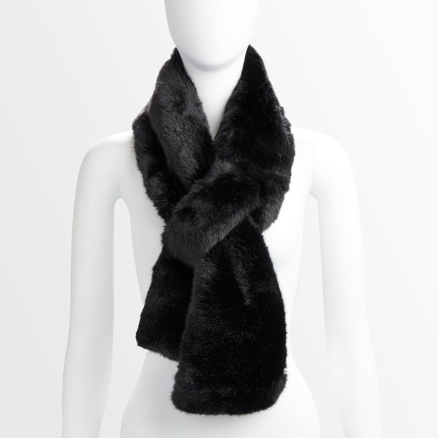 Women The J. Peterman Company Scarves | Faux Fur Stole Black