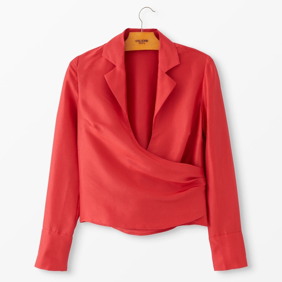 Women The J. Peterman Company Blouses & Tops | Silk Dupioni Wrap Blouse